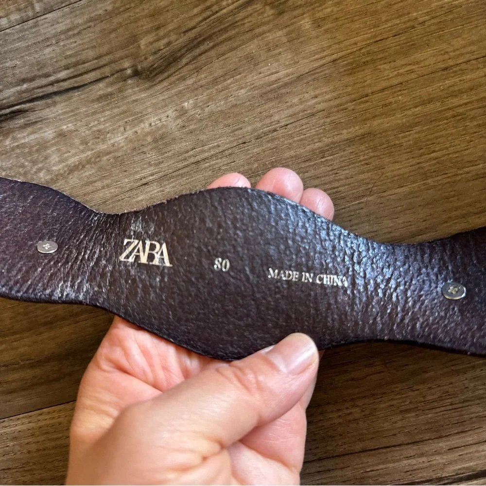 Zara Brown Leather Belt with Silver Concho Buckles